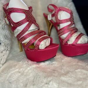 Pink Platform Heels with Rhinestone Straps